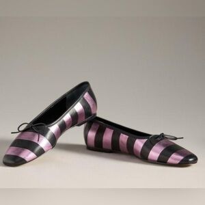 Anthropologie Maeve Square Toe Ballet Flats Pink Black Slip On Shoes Size 7 New